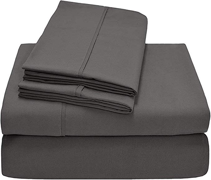 Way Fair 100% Egyptian Cotton 400 Thread Count Queen Size Dark Grey Solid 16 inch 4 pcs Sheets Set