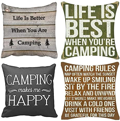 Emvency Set of 4 Throw Pillow Covers Life is When You Camping Camper Better are Round Best Decorative Pillow Cases Home Decor Square 20x20 Inches Pillowcases