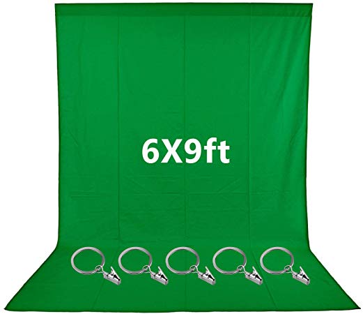 Neewer 6x9 feet/1.8x2.7 Meters Green Muslin Backdrop with 5 Pieces Ring Metal Holding Clips for Photo Video Studio, Ideal for Portraits and Product Shooting