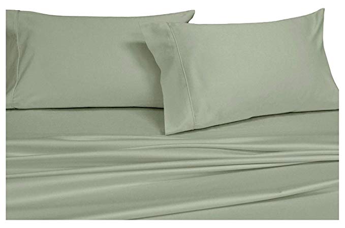 Royal Hotel Solid Sage Top-Split-CalKing: Adjustable California King Bed Size Sheets, 4PC Bed Sheet Set, 100% Cotton, 300 Thread Count, Sateen Solid, Deep Pocket, by
