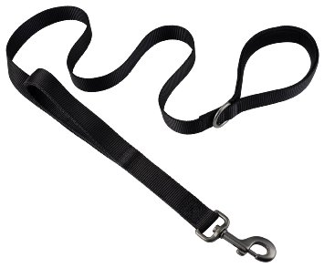 Sturdy Dog Leash 2 Handles 4 ft - Dual Tough Lead - Padded Handles Heavy Duty High Safety Greater Control - the Mimibox Training Leash Black for Medium to Large Dogs