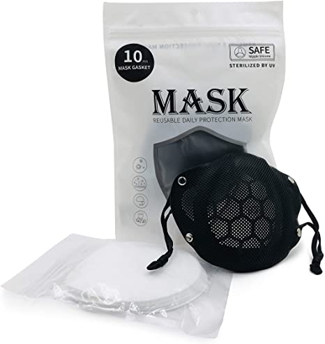 Reusable Silicone Face Mask with Adjustable Elastic Ear Loops, Includes 10 Multilayer Filters (Adult Large, Black)