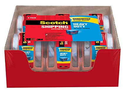 Scotch Heavy Duty Shipping Packaging Tape with Dispenser, 1.88 in. x 22.2 yd., Clear, 6 Dispensers/Pack