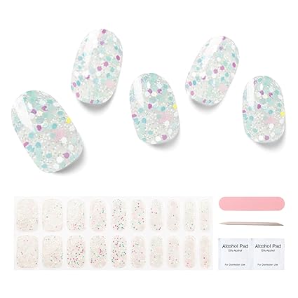 Semi Cured Gel Nail Strips, 20 pcs Gel Nail Stikers, Gel Nail Wraps Semi Cured, Salon-Quality, 2 Weeks Long Lasting