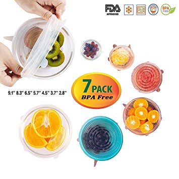 Silicone Stretch Lids ,JungleArrow Cover Silicone Food Cover Reusable, Durable and Expandable Food Stretch Lids Silicone Bowl Lids to Keep Food Fresh,7 Pack