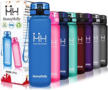 HoneyHolly Sports Water Bottle - 350ml/500ml/800ml/1 Litre/1.5 Litre, Leak Proof BPA Free Tritan Plastic Drinking Water Bottles with Filter for Kids, Gym, Yoga, Cycling, Outdoors Travel Water Bottle