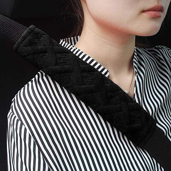 GAMPRO 2 Pack Universal Car Seat Belt Pads Covers Kit for Adults Black Soft Comfort Harness Pads Strap Covers Protact Your Neck and Shoulder Suitable for Backpack,Shoulder Bag