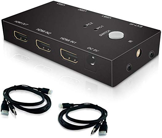 E-SDS 2-Port HDMI KVM Switch | 4K 60Hz Ultra HD | Metal Case 2 Input 1 Output|KVM Switch HDMI USB 2.0 with Remote Control and KVM Cables
