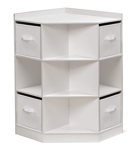Badger Basket Corner Cubby Toy Storage Unit for Kids with 4 Removable Baskets, White/Gray