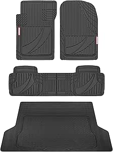 Motor Trend Premium FlexTough™ Advanced Performance Rubber Car Floor Mats with Trunk Mat Cargo Liner, Front & Rear Combo Set fits Most Car SUV Van Coupe Sedan, Heavy Duty All Weather Trim to Fit