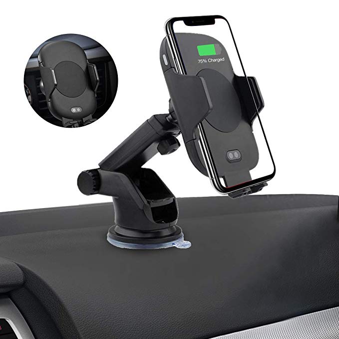 Wireless Car Charger Auto Clamping Car Charger Mount, 10w Qi Fast Charging Car Phone Holder Air Vent&Dashboard Compatible for iPhone Xs/Max/X/XR/8/8 Plus Samsung Galaxy Note 9/ S9/ S9 / S8/S8