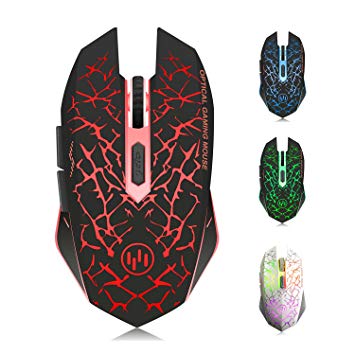 TENMOS K6 Wireless Gaming Mouse, Rechargeable Silent LED Optical Computer Mice with USB Receiver, 3 Adjustable DPI Level and 6 Buttons, Auto Sleeping Compatible Laptop/PC/Notebook (Red Light)