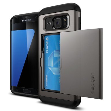 Galaxy S7 Edge Case, Spigen® [Slim Armor CS] Card Holder [Gunmetal] Slim Fit Dual Layer Protective with Card Slot Holder Wallet Case for Galaxy S7 Edge (2016) - (556CS20255)