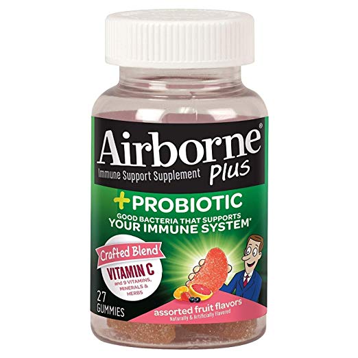 Airborne Plus   Probiotic, Assorted Fruit, 27 Gummies Each (Pack of 3)