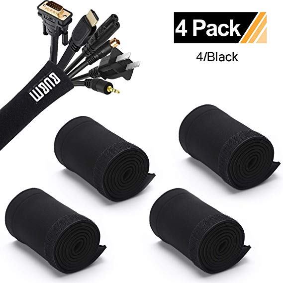 Cable Management Sleeve System for TV/Computer/Home Entertainment, 19-20 inch Flexible Cable Sleeve Wrap Cover Organizer, 4 Piece - Black