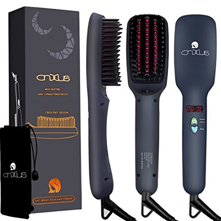 Hair Straightener Brush, CNXUS MCH Ceramic Heating Hair Straightening Ionic Brush, Frizz-Free Hair Care for Silky Straight Hair Styling, LCD Display, Adjustable Temperature, Anti Scald, Portable