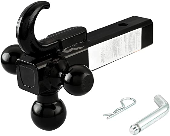 TOPSKY Trailer Ball Mount with Hitch Hook & Hitch pin, 1-7/8",2"&2-5/16" Hitch Ball,Tow Hitch,Black Ball,TS2010