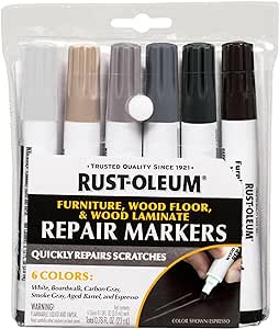 Rust-Oleum Furniture, Wood Floor and Wood Laminate Repair Markers, 6 Count, White, Boardwalk, Aged Barrel, Carbon Gray, Smoke Gray and Espresso, ‎Cool Tones, 376990