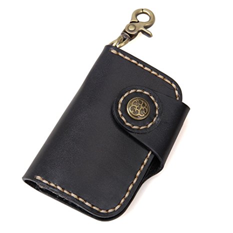Clean Vintage Leather Keychain Key Holder Wallet- Brown Black Genuine Leather Car Key Case