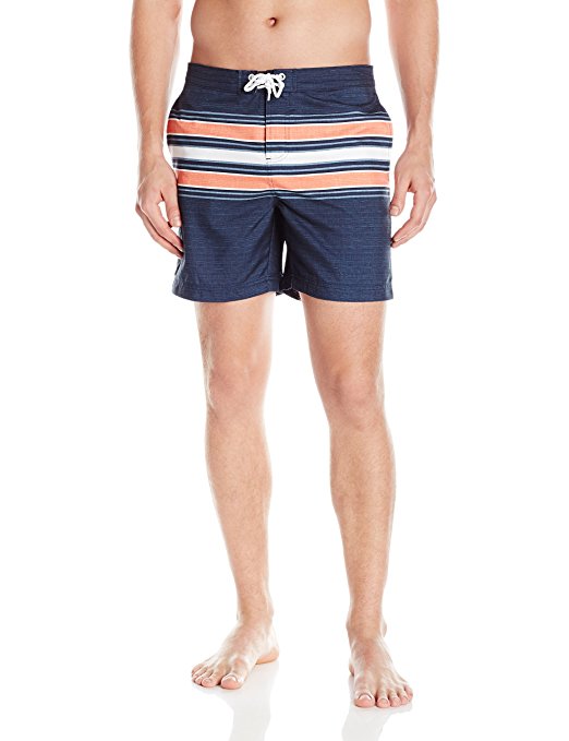 Original Penguin Men's Faux Chambray Placed Stripe Volley Swim Trunk