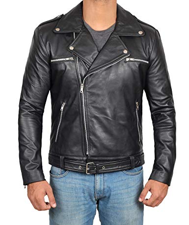 Mens Leather Jacket - Black Moto Style Asymmetrical Leather Jacket Men