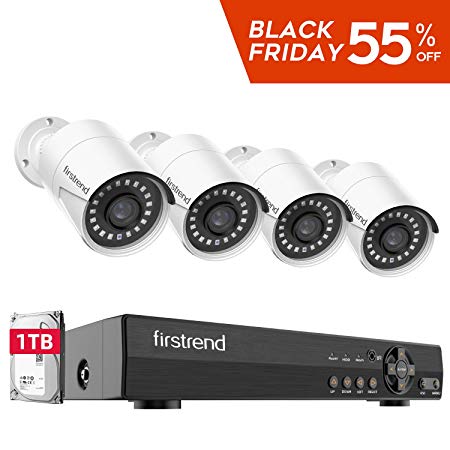 Security Camera System,Firstrend 8 Channel 1080P HD Home DVR Surveillance System with 4PCS Video Cameras and 1TB Hard Drive Outdoor Indoor Night Vision Motion Detection