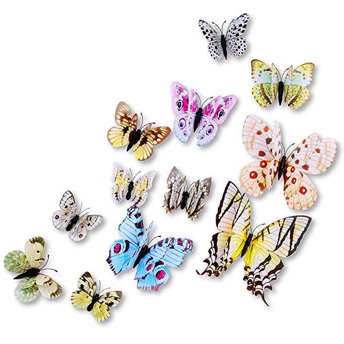DaGou mixed of 12PCS 3D Pink Butterfly Wall Stickers Decor Art Decorations¡­ (White)