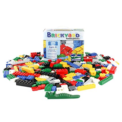 Building Bricks - 275 Pieces Compatible Toys by Brickyard Building Blocks - Bulk Block Set with 39 Roof Pieces, Free Brick Separator, and Reusable Storage Box with Handle (275 pcs)