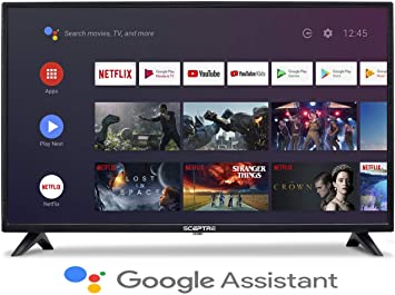 Sceptre Android TV A322BV-SRC 32-inch Smart LED HD TV Google Assistant Chromecast Bluetooth Remote, Machine Black 2020