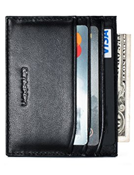Slim Genuine Leather Credit Card Holder Front Pocket Wallet with RFID Blocking - Black