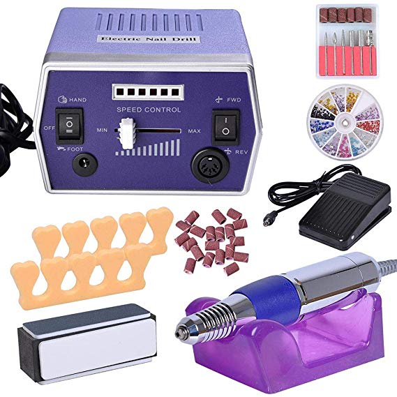 AW 22000RPM Electric Nail File Drill Adjust Speed Manicure Pedicure Machine Handpiece 6 Bit Powder Brush Finger Separate