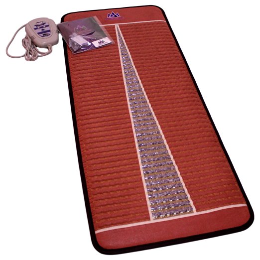 Far Infrared Amethyst Mat Midsize (59"L x 24"W) - Negative Ion - FIR Therapy Mat - Natural Amethyst - FDA Registered Manufacturer - Adjustable Temperature Setting - Reddish Brown Leather Pad