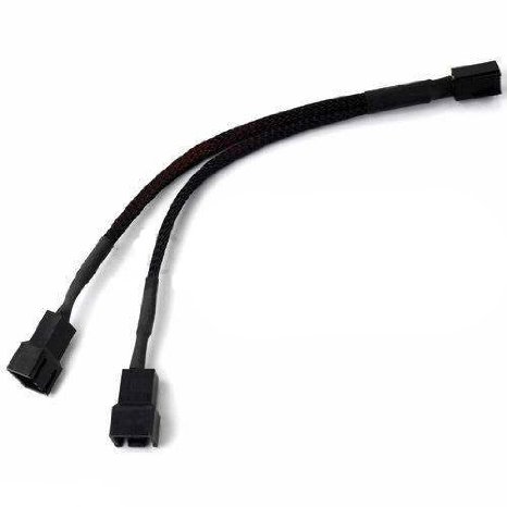 3-Pin Fan Cable Y Splitter Extension with Black Sleeving and Black Connectors 6 Length