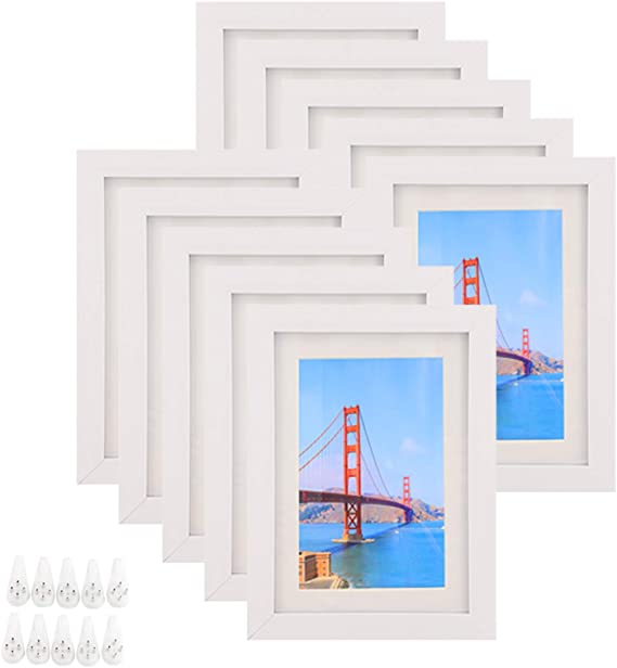 N / A 8x10 Picture Frame Real Glass Photo Frame - 10 Pieces,5x7 Frame with Cushion or 8x10 Without Cushion, Wall Gallary Photo Frames Picture Collage 8x10 Flat Picture Frame White