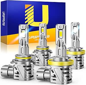 Ursprung H11/H9/H8 9005/HB3 Fog Bulbs Combo, 800% Higher Brightness, 1:1 Real Size H11 9005 Fog Bulbs, 6500K with Cooling Fan, 3-Min Plug-N-Play H11 9005 for Car Powersports ATV/UTV, Pack of 4