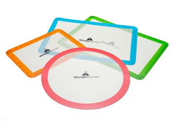 WonderKitchen Silicone Baking Mat Set - Non Stick Mats for Cookie Sheets, Toaster Ovens, Pizza Pans, and Microwave Mat for Glass Turntable Carousel, Pack of 4
