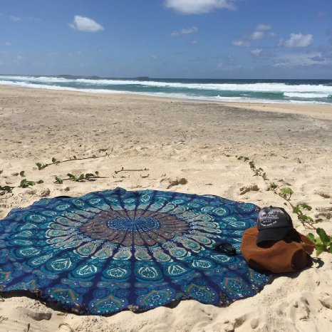 Labhanshi Indian Mandala Round Roundie Beach Throw Tapestry Hippy Boho Gypsy Cotton Tablecloth Beach Towel Round Yoga Mat - Blue