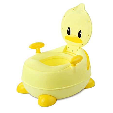 BAMNY Potty Training Toilet, Duck Toddler Toilet Trainer Chair with Soft Splash-proof Padded Training Seat for Children 1-7 Years Old (Yellow)