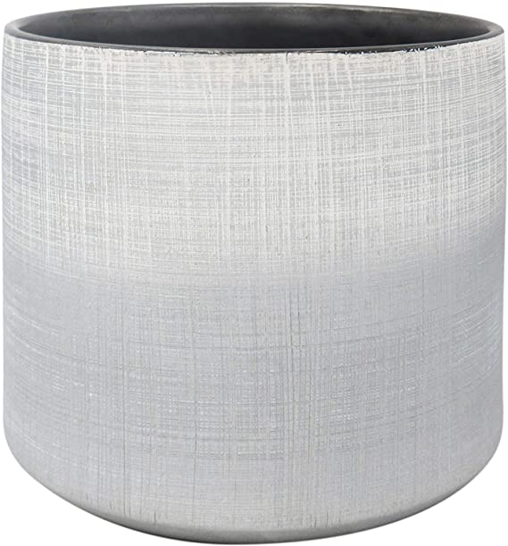 Amazon Brand – Rivet Rustic Stoneware Crosshatch Indoor Outdoor Flower Plant Pot, 8.7"H, Silver