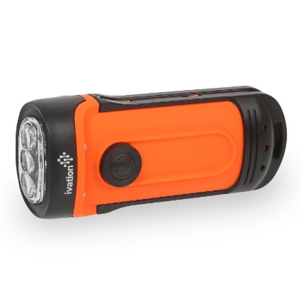 Ivation Waterproof Rechargeable Flashlight, Charges via Hand Cranking, 3 Lighting Modes