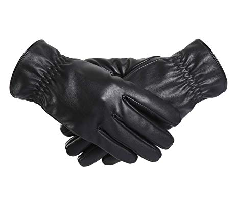 BOTINDO Touchscreen Leather Gloves, Lined Winter Driving Gloves for Men (S)