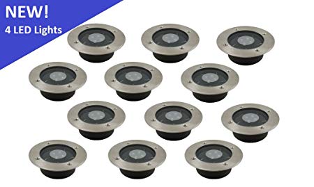 (12 Pack) Solar White LED Round Recessed Deck Dock Patio Light