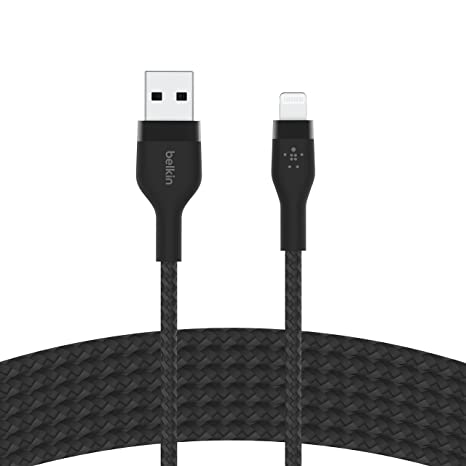 Belkin BoostCharge Pro Flex Braided USB A to Lightning Cable 10ft/3M - MFi Certified 20W Power Delivery iPhone Charger Cord - Apple Charger USB A Cable - Fast Charging for iPhone 14, iPhone 13 - Black