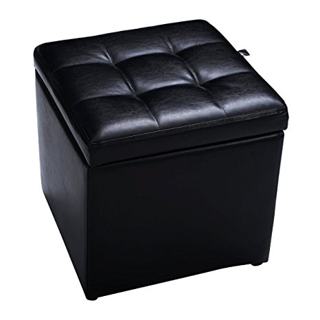 Giantex Cube Ottoman Pouffe Storage Box Lounge Seat Footstools with Hinge Top (Black)