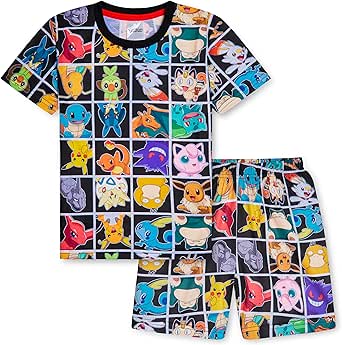 Pokemon Boys Pyjamas for Kids and Teenagers T-Shirt and Shorts Summer PJs Gifts for Boys