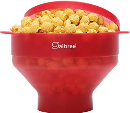 Original Salbree Microwave Popcorn Popper, Silicone Popcorn Maker, Collapsible Bowl - The Most Colors Available (Clear Red)