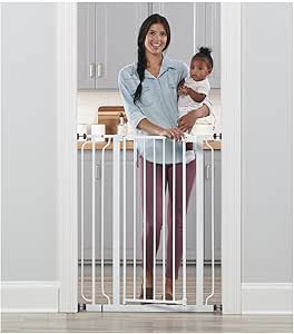 Regalo Easy Step Extra Tall Walk Thru Baby Gate, Bonus Kit, Includes 4-Inch Extension Kit, Pressure Mount Kit and Wall Cups and Mounting Kit, White