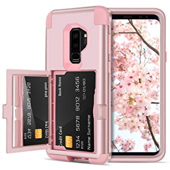 DOMAVER Galaxy S9 Plus Case with Wallet Card Slot Holder and Mirror Hybrid Hard Plastic Soft TPU Rubber Heavy Duty Shockproof Protective Cell Phone Case Cover for Samsung Galaxy S9 Plus,Rose Gold/Pink