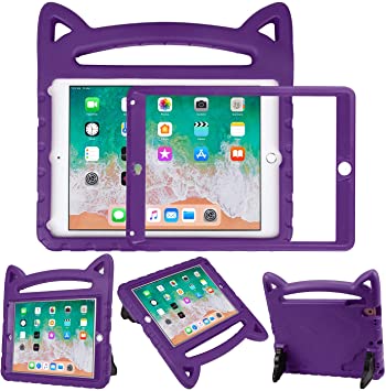 HDE Kids Cat Case for iPad 9.7" iPad Air 1 and 2 and 2018/2017 iPad w/Built in Screen Protector Shockproof Kids Case w/Stand for Apple 2018 (6th Gen) / 2017 (5th Gen) iPads and Air 1 and 2 Tablets