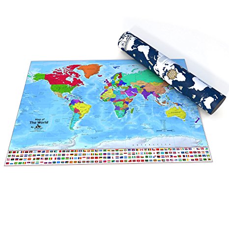 World Scratch Map Poster (33.1 x 23.4 inches). Scratch And Track Countries Visited. With US States and Cities
